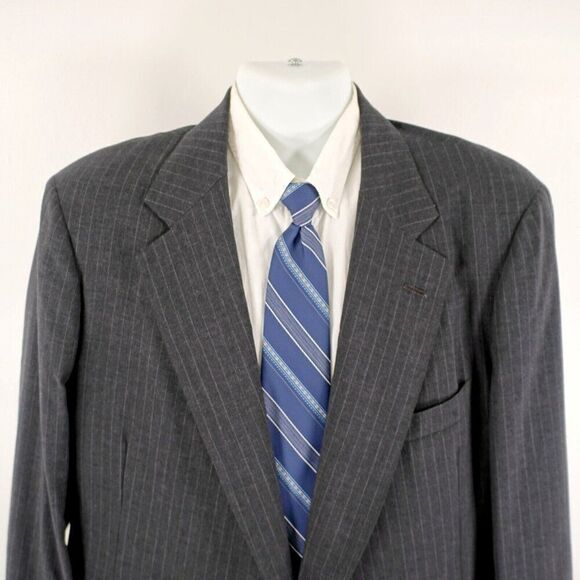 Nordstrom Wool Gray Striped‎ 2 Button Suit Jacket 46R - Picture 1 of 12